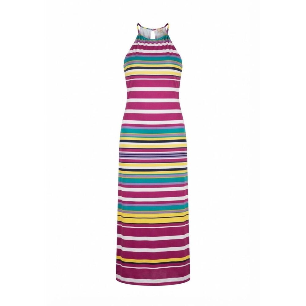 Cremieux Striped Halter Maxi Dress Multicolor S